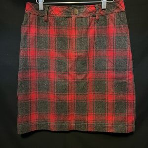 Eddie Bauer Plaid Wool Lined Pencil Skirt Women's Red Gray